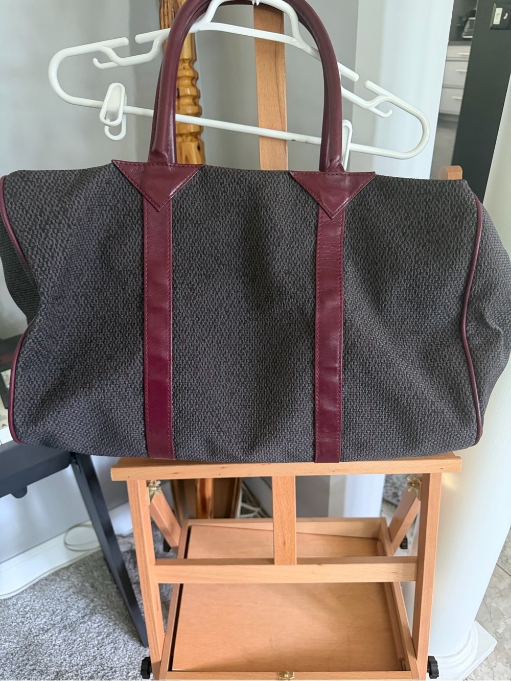 Vintage Yves Saint Laurent Burgundy & Gray Boston Bag | Classic YSL Satchel | Au - Picture 2 of 15